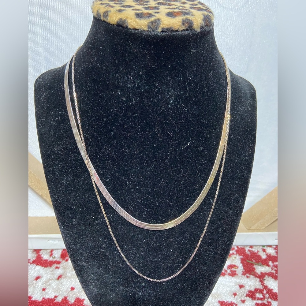 Layered Necklace, 2 Silver Tone Chains